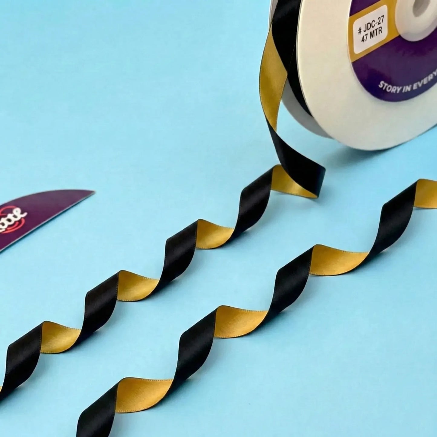 12mm-the gatsby night - onyx black & gold dual tone ribbon littl