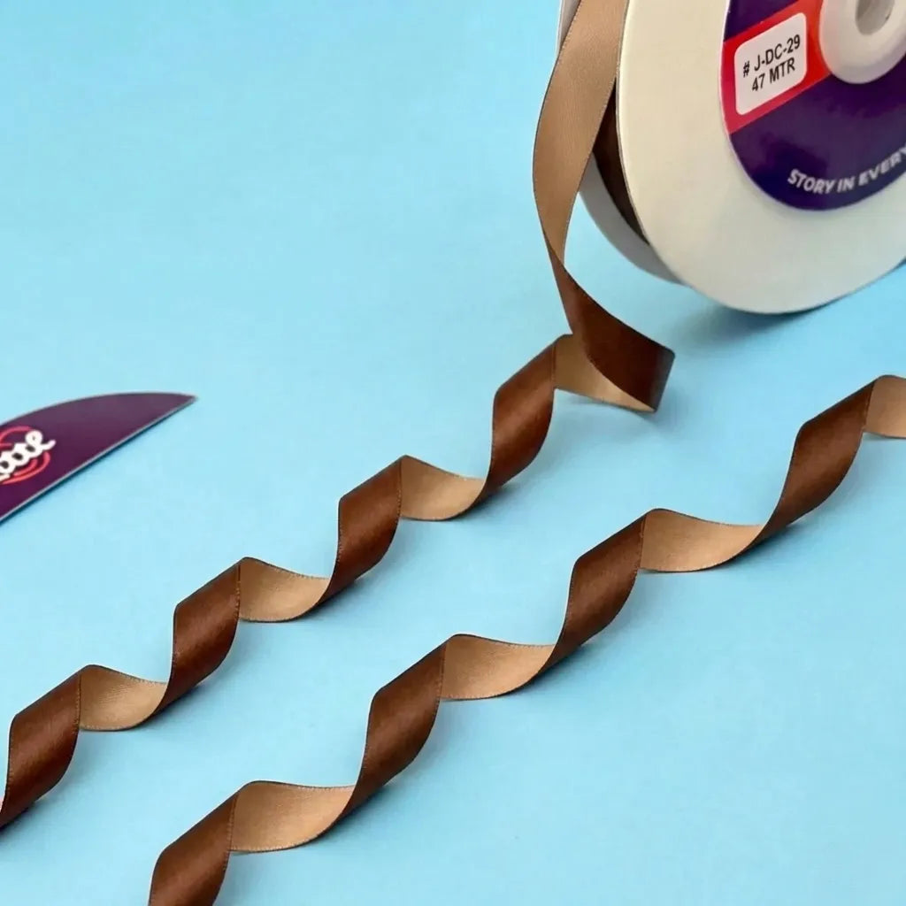 12mm-the mocha layer - cocoa brown & tan dual tone ribbon littl