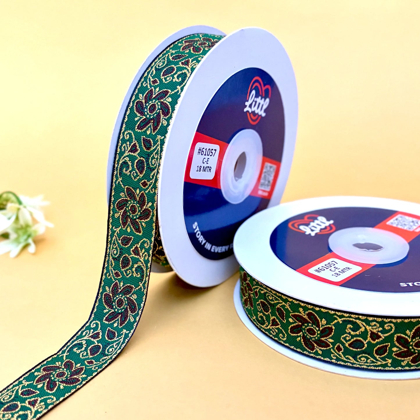 ribbon-saree lace border 1 inch 18m white floral satin weave 61057-littl