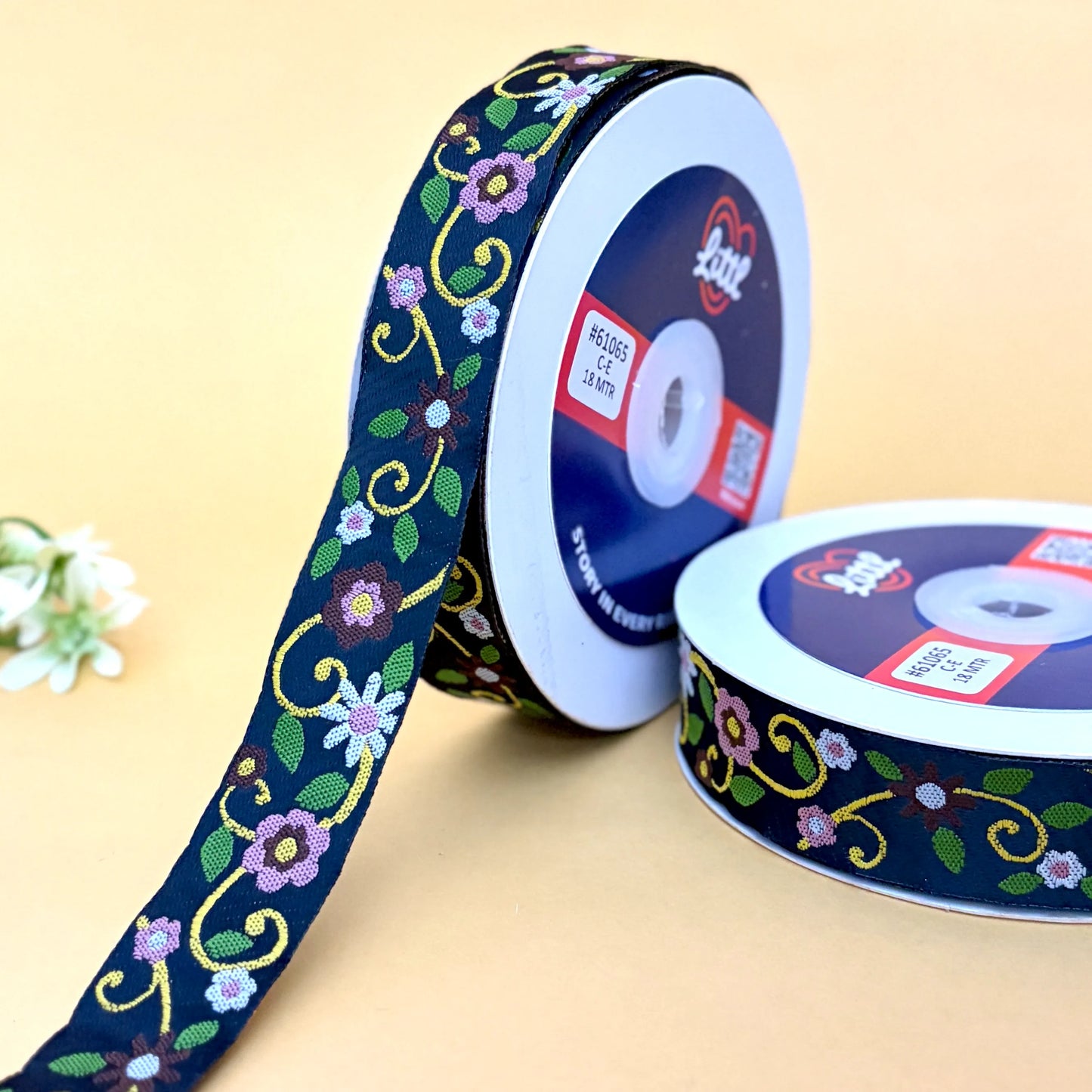 ribbon-saree lace border 1 inch 18m floral satin weave quality gift 61065-littl