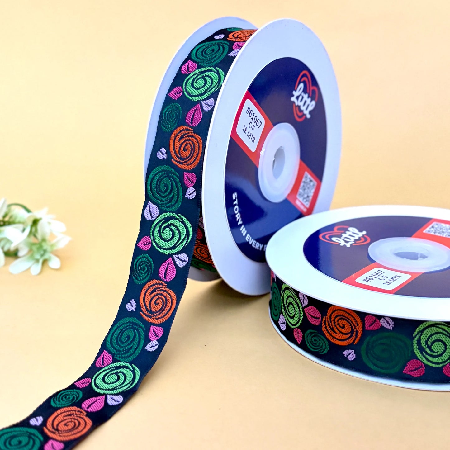 ribbon-saree lace border 1 inch 18m floral satin weave quality gift 61067-littl