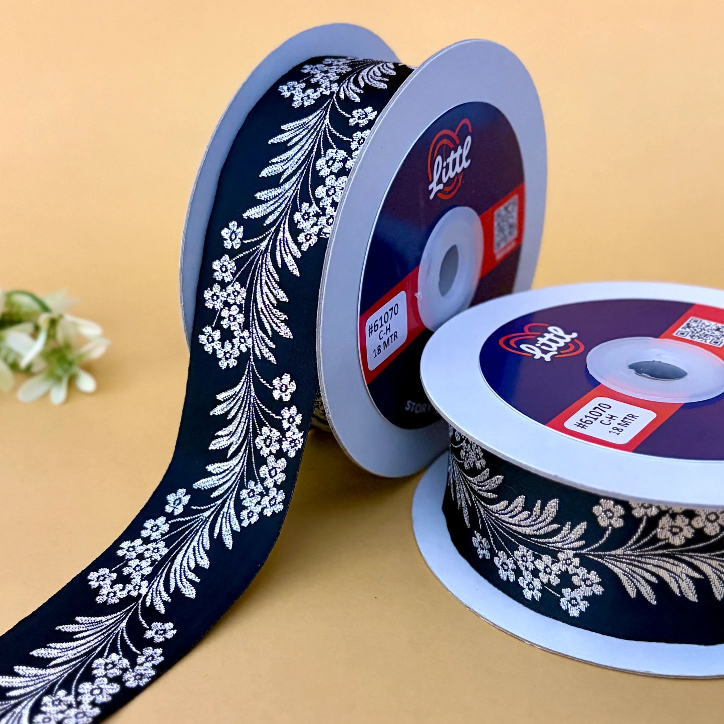 ribbon-saree lace border 1.5 inch 18m black satin weave ribbon 61070-littl