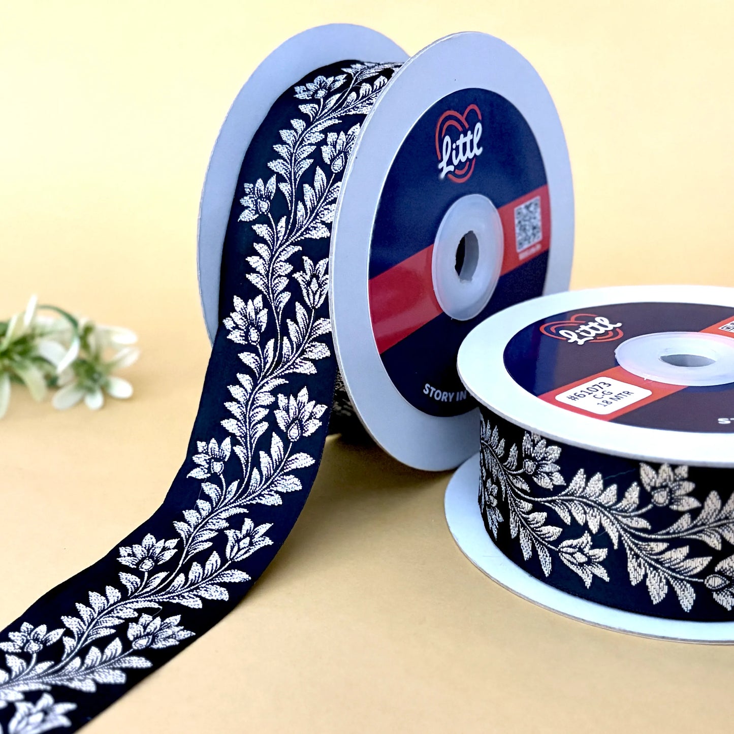 ribbon-saree lace border 1.5 inch 18m black satin weave ribbon 61073-littl