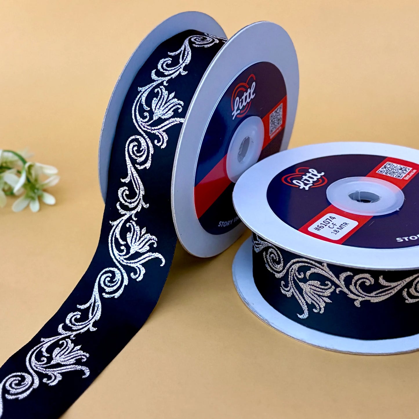 ribbon-saree lace border 1.5 inch 18m black satin weave ribbon 61074-littl