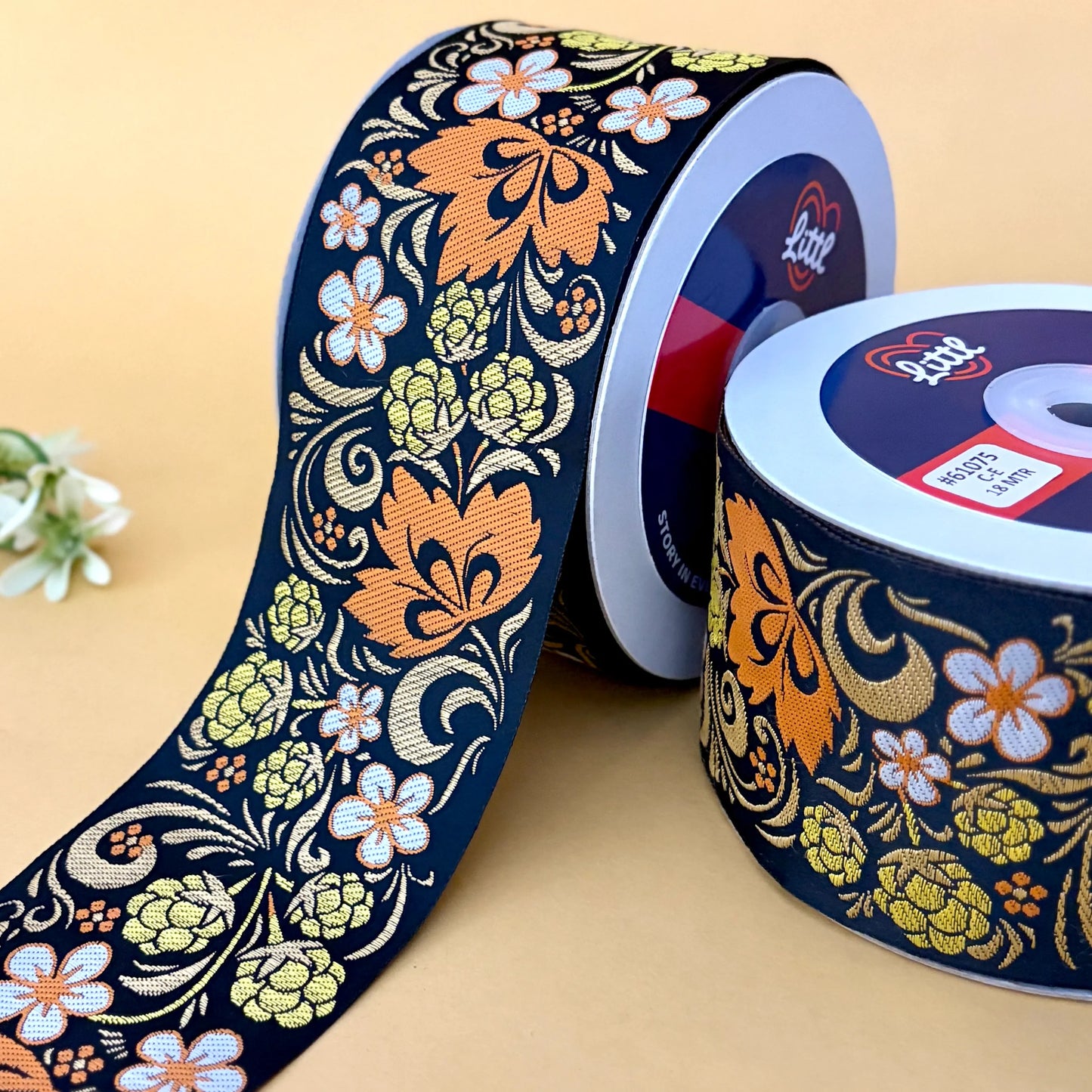 ribbon-saree lace border 2.5 inch 18m floral satin weave garment 61075-littl