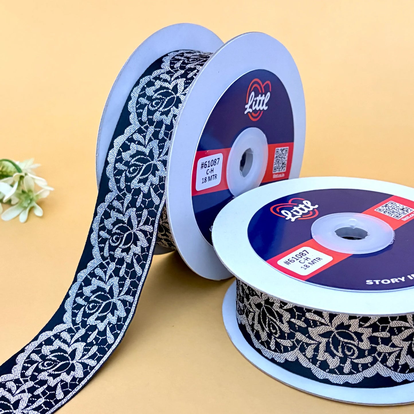 ribbon-saree lace border 1.5 inch 18m black satin weave ribbon 61087-littl