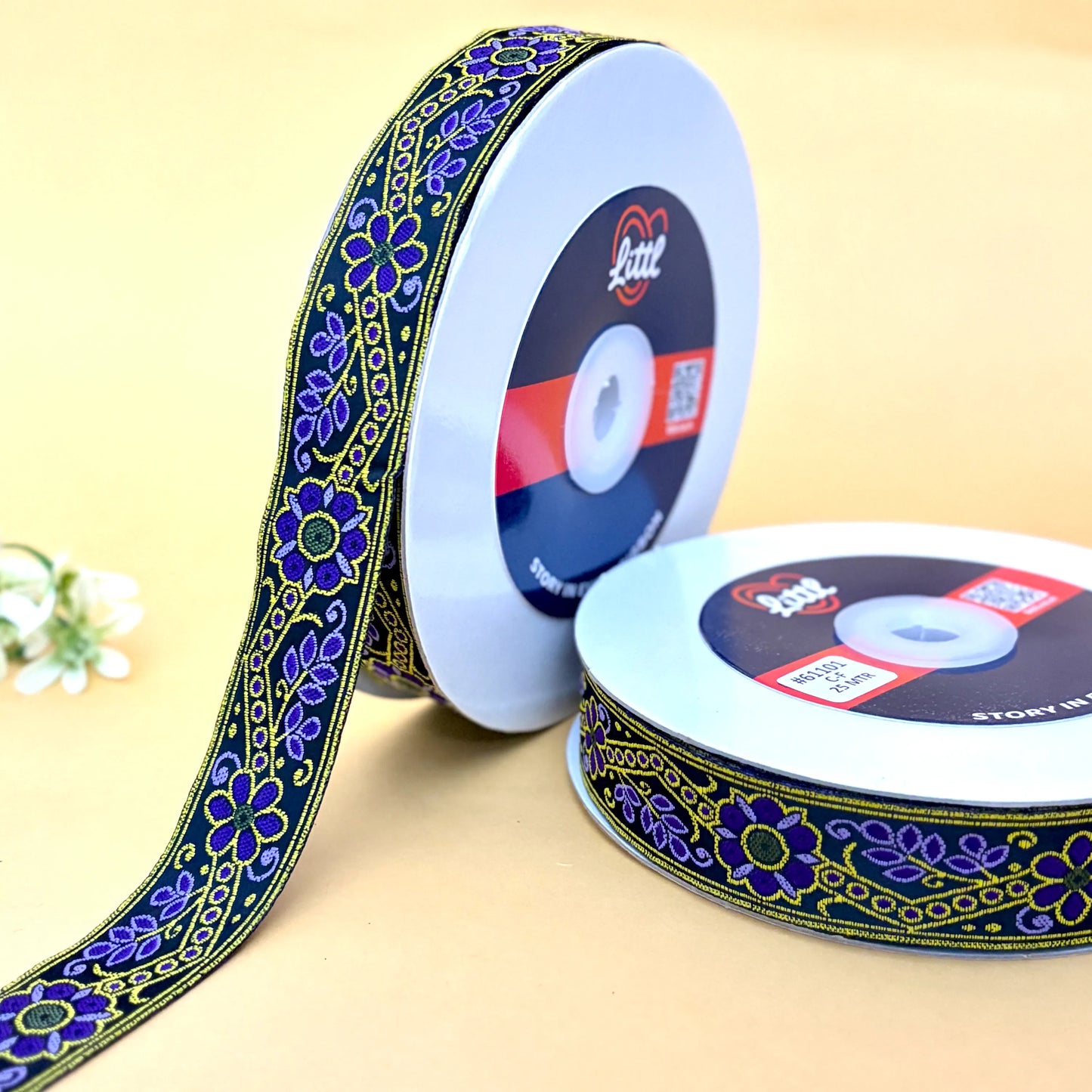 ribbon-saree lace border 1 inch 25m black satin weave gift ribbon 61101-littl