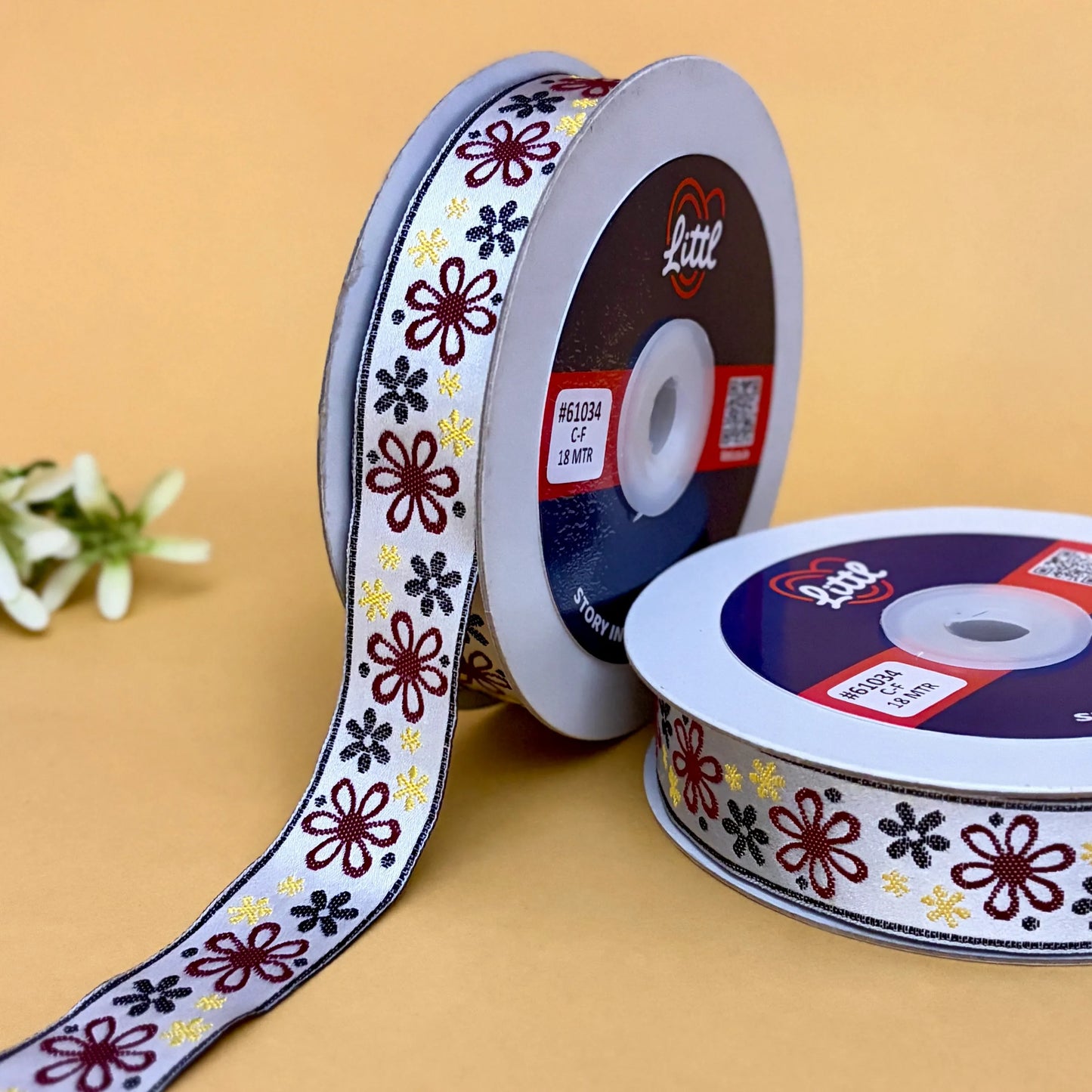 ribbon-saree lace border 1 inch 18m white floral satin weave 61034-littl