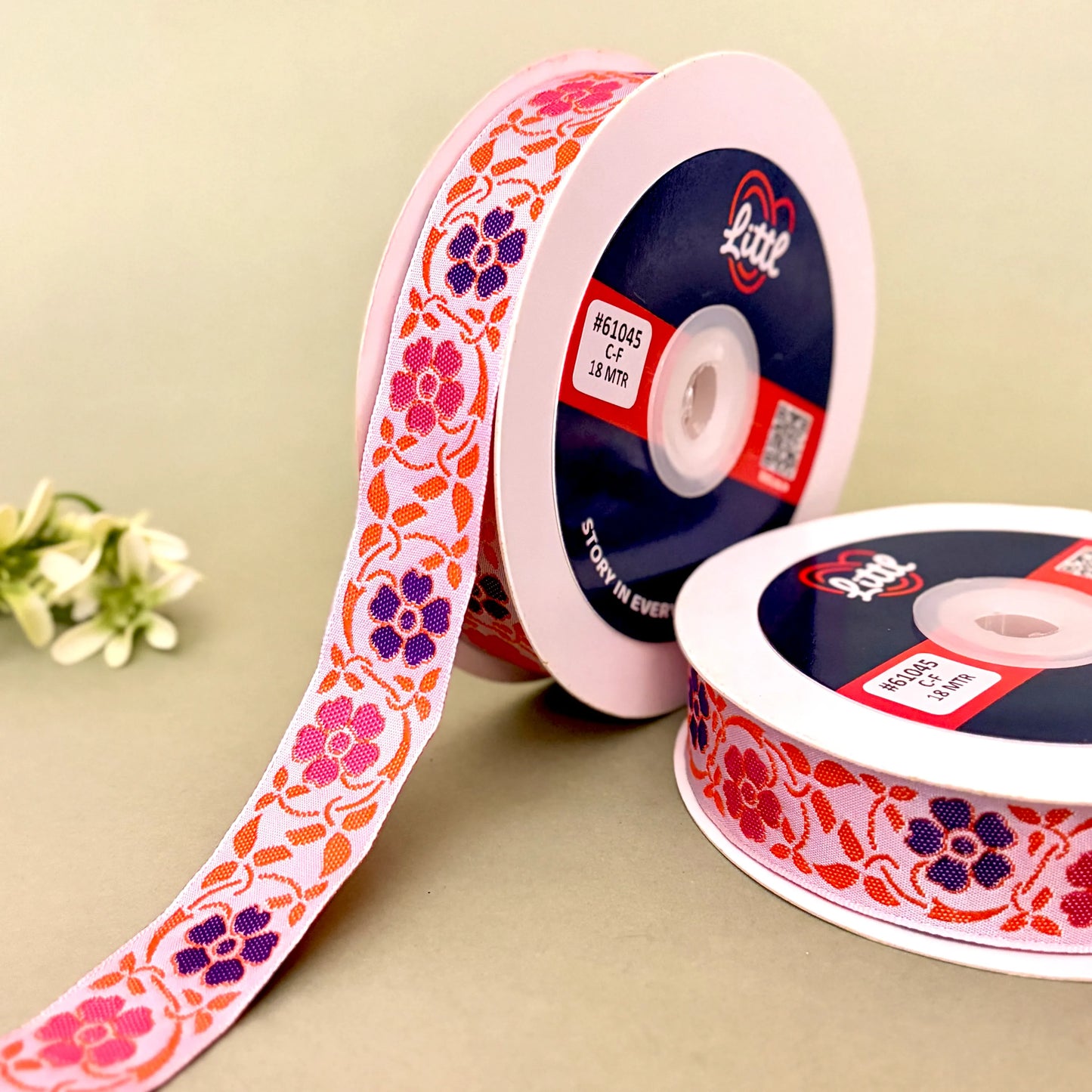 ribbon-saree lace border 1 inch 18m white floral satin weave 61045-littl