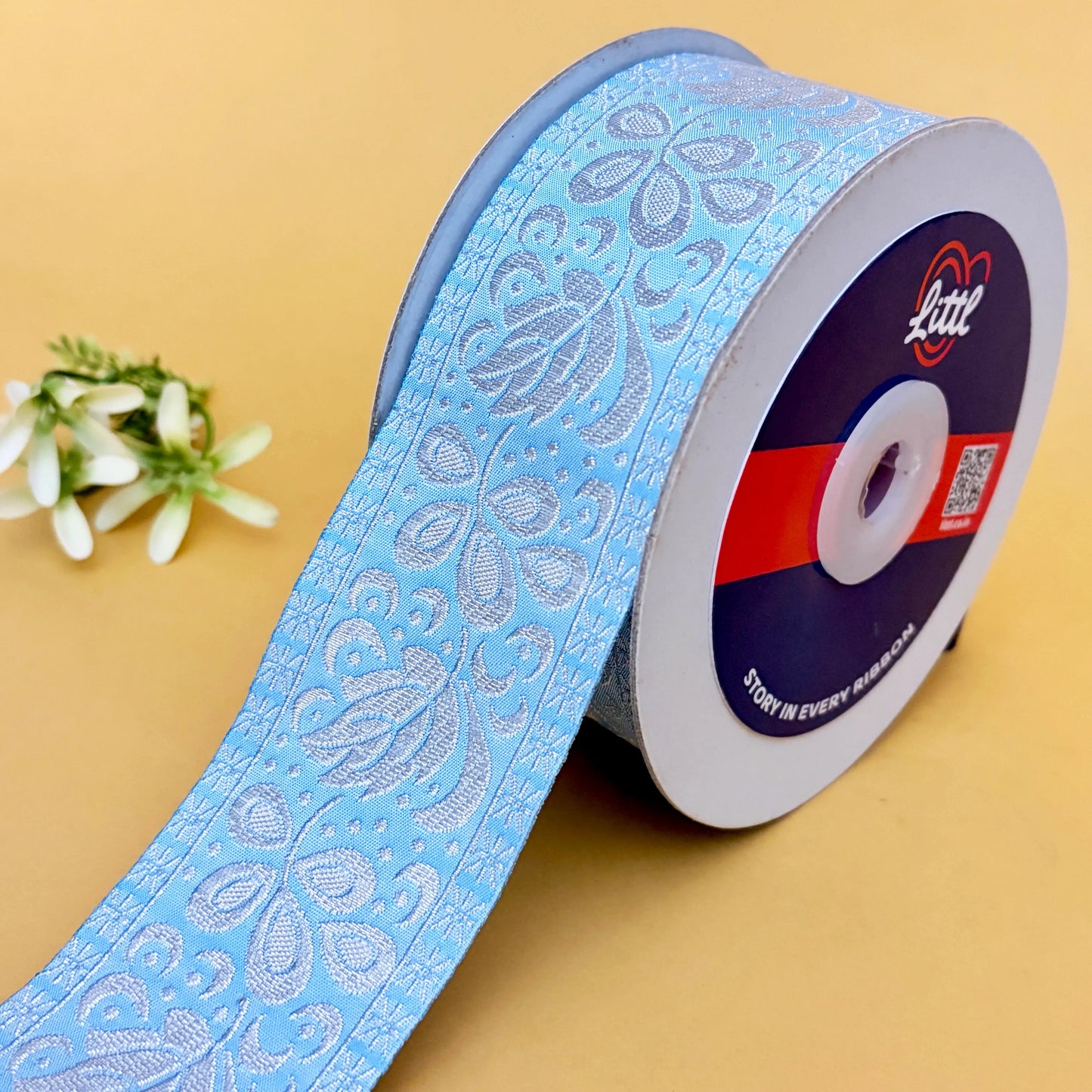 ribbon-saree lace border 2 inch 18m floral satin weave ribbon 61363-littl