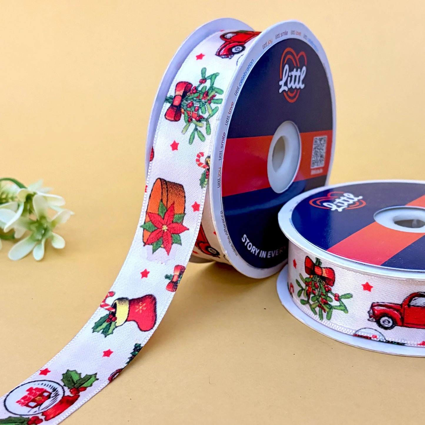 -printed satin ribbon 25mm 23m christmas theme gift wrap décor-littl