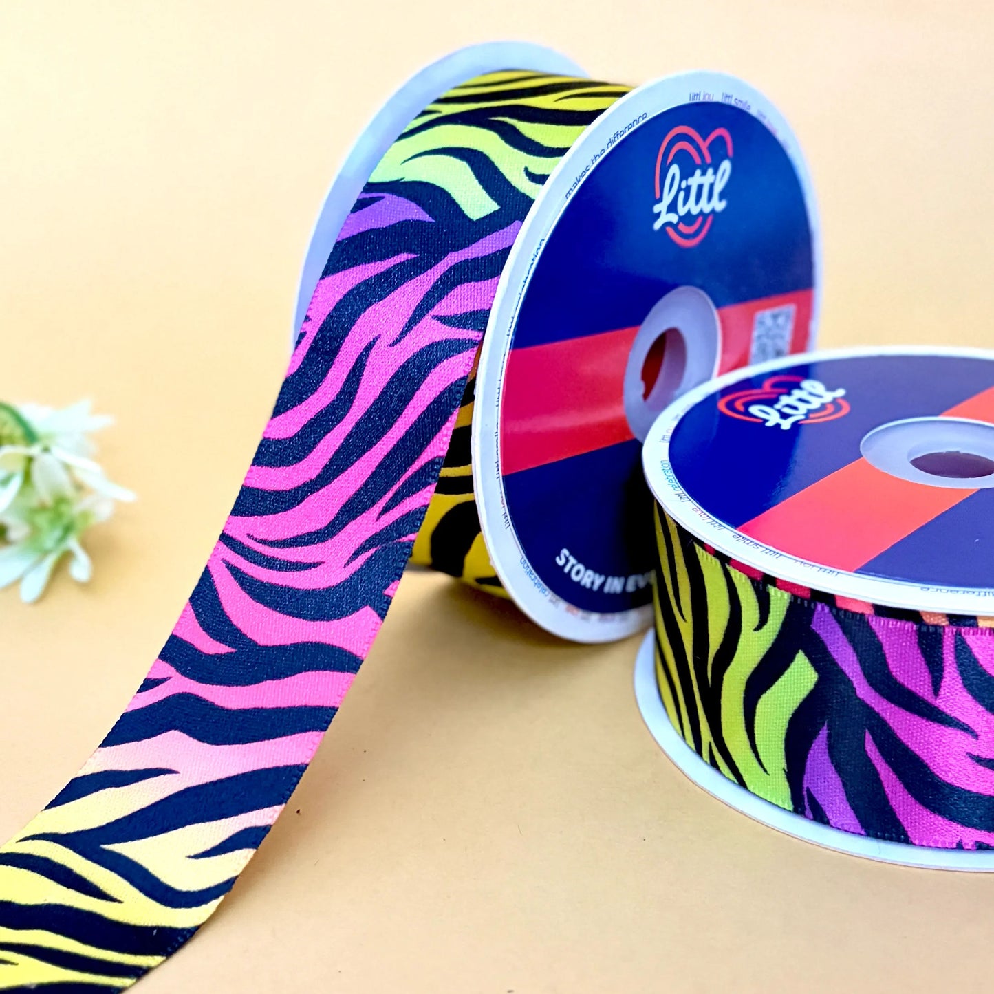 ribbon-multi color printed ribbon 40mm 23m single face satin craft wrap-littl