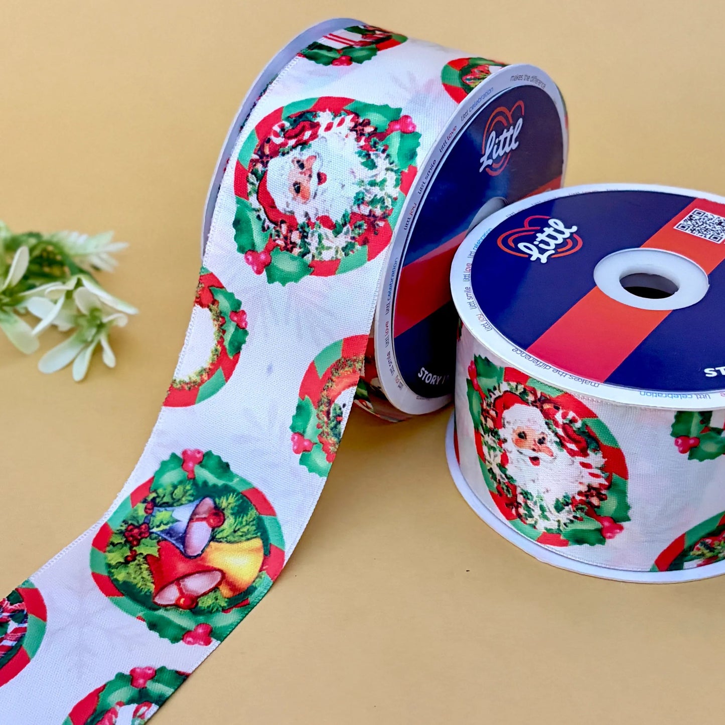 ribbon-printed satin ribbon 50mm 23m christmas theme gift wrap decor-littl