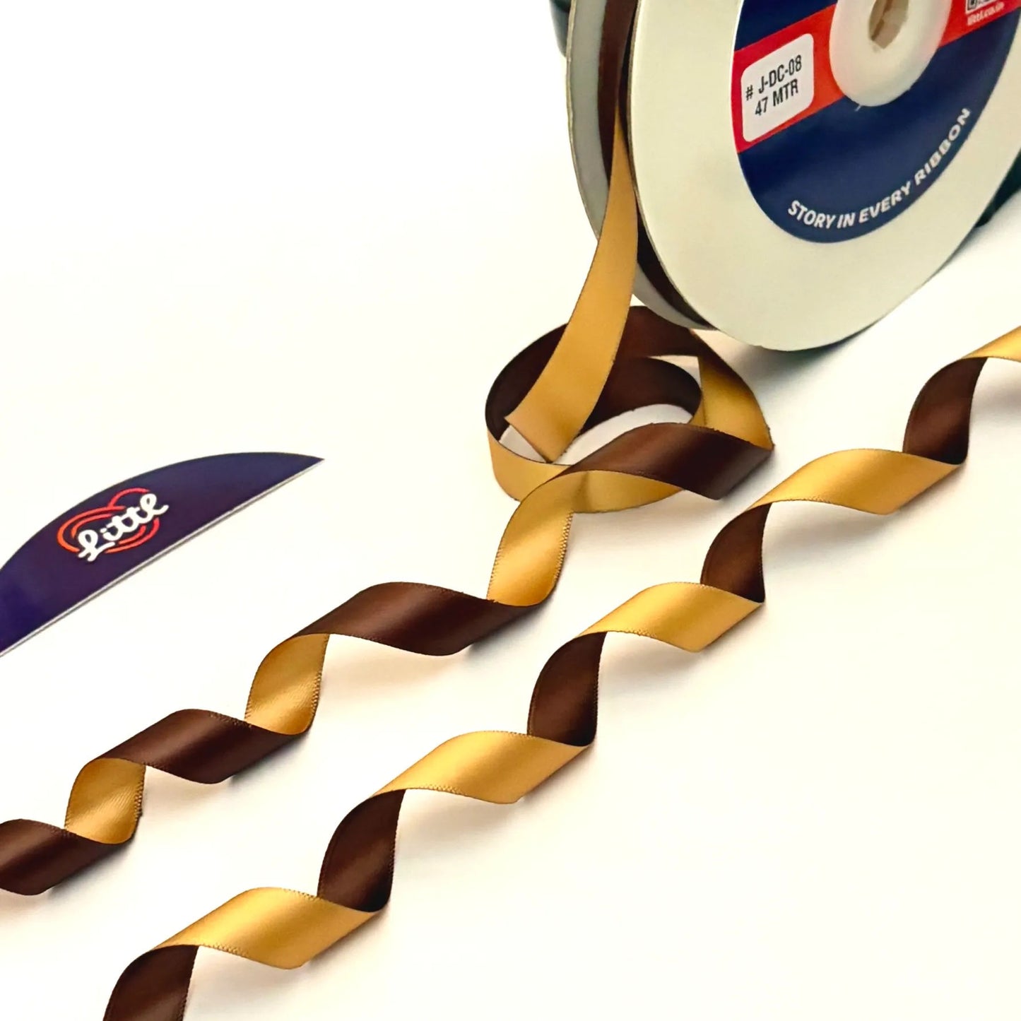 ribbon-satin ribbon 1/2 inch 47m brown beige two color giftwrap-littl