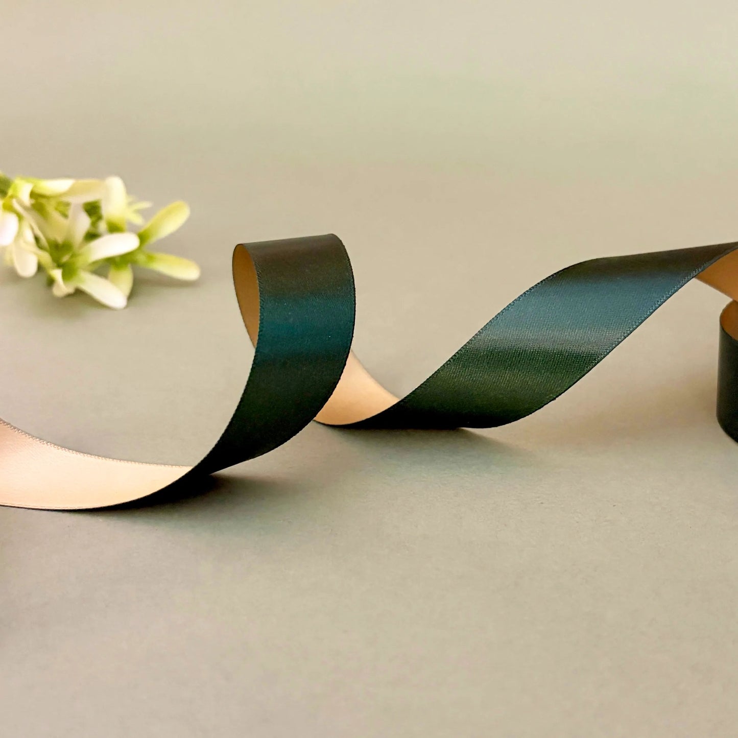 ribbon--satin ribbon - green & cream-littl ribbons