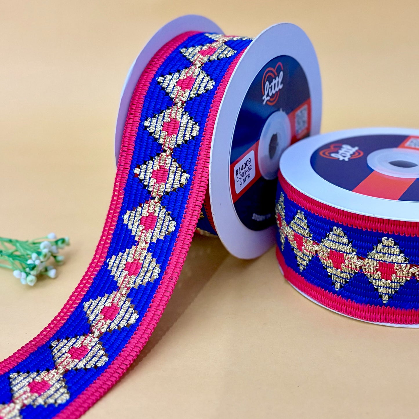 ribbon-blue-crochet lace with zari-littl ribbons