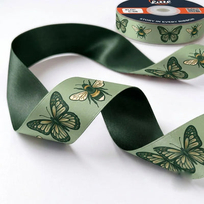 Butterfly & Bee – Garden Printed Satin Ribbon, 1 inch (25 mm)