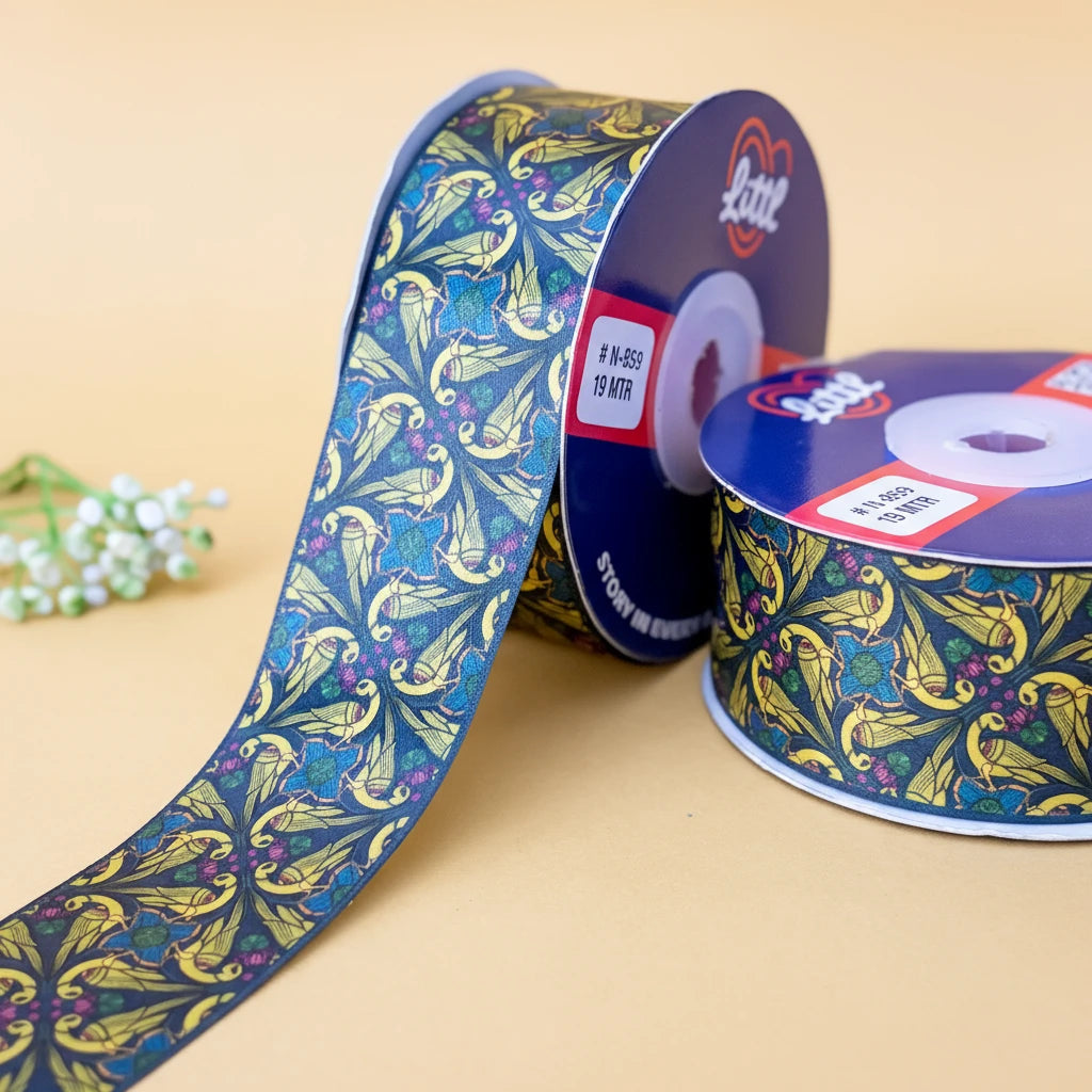 ribbon--parrot printed satin ribbon- pichrang collection-n859-littl