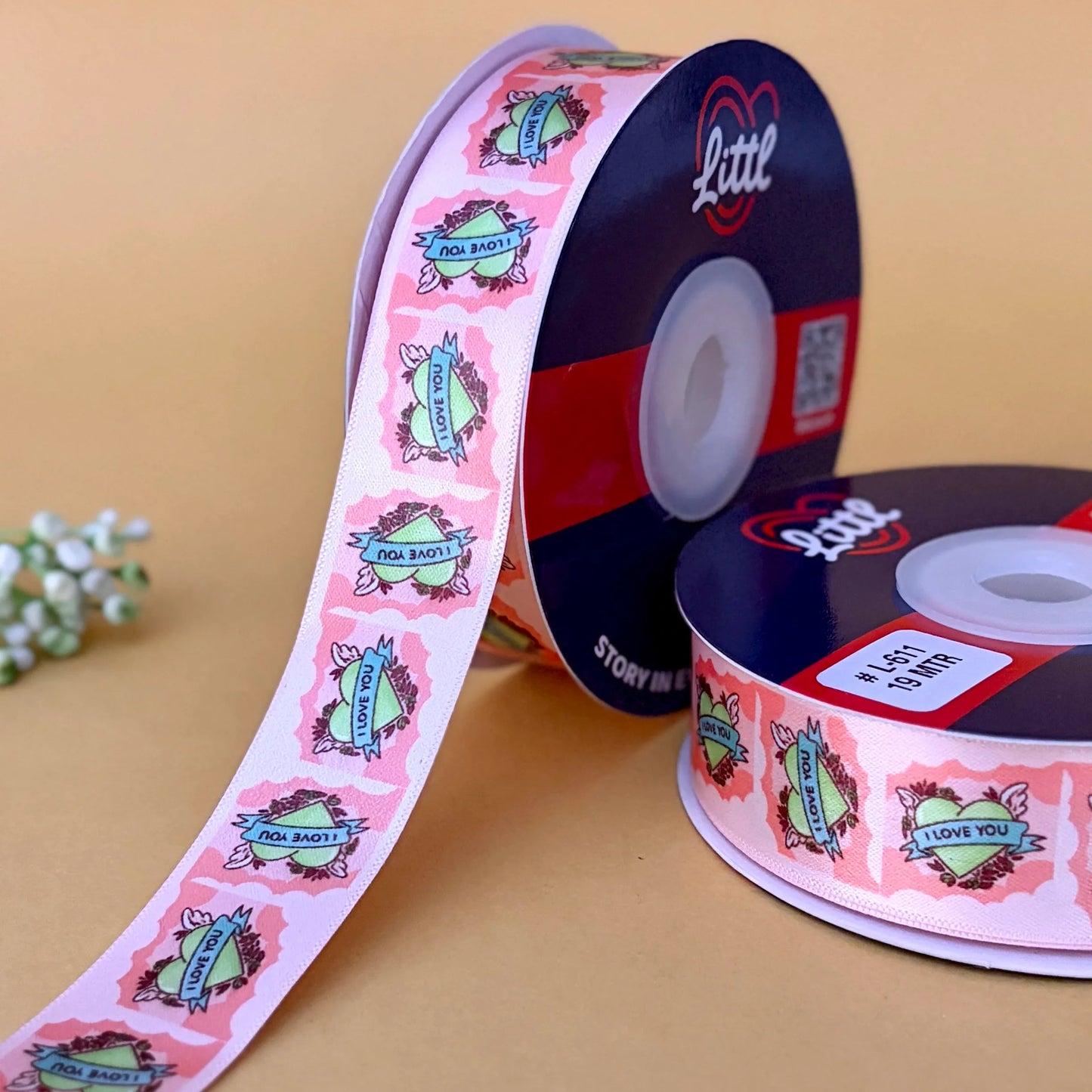 ribbon-pastel red-i love you satin ribbon 1 inch 19 meter - valentine's day gift wrapping anniversary romantic packaging - premium double face - 4 colors - ships same day india-littl ribbons