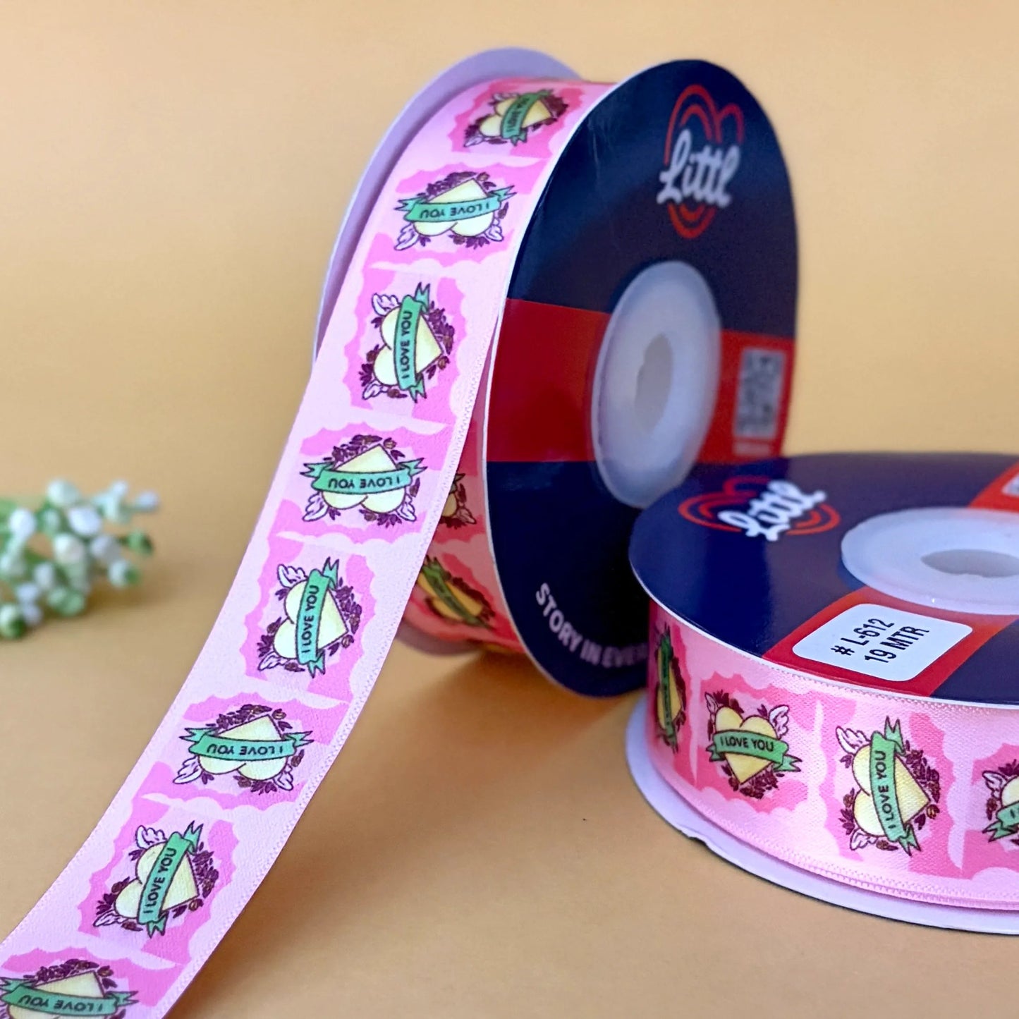 ribbon-pink-i love you satin ribbon 1 inch 19 meter - valentine's day gift wrapping anniversary romantic packaging - premium double face - 4 colors - ships same day india-littl ribbons