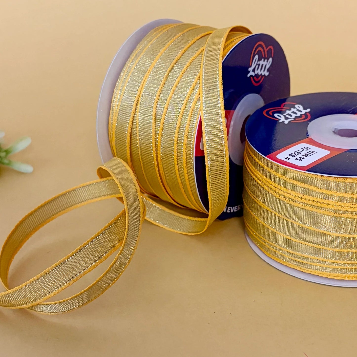 ribbon-yellow-8mm color net metallic ribbon-54 meters - 8231-littl ribbons