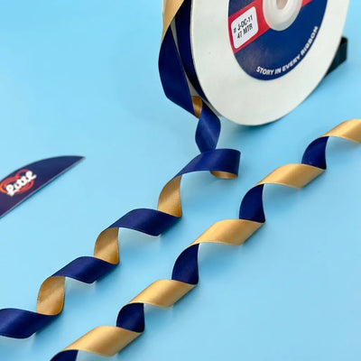 THE OXFORD DUNE - Navy Blue & Deep Beige Dual Tone Ribbon 12mm - 12mm reversible satin ribbon by Littl India