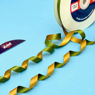 THE SPICE ROUTE - Olive & Mustard Dual Tone Ribbon 12mm - 12mm reversible satin ribbon by Littl India