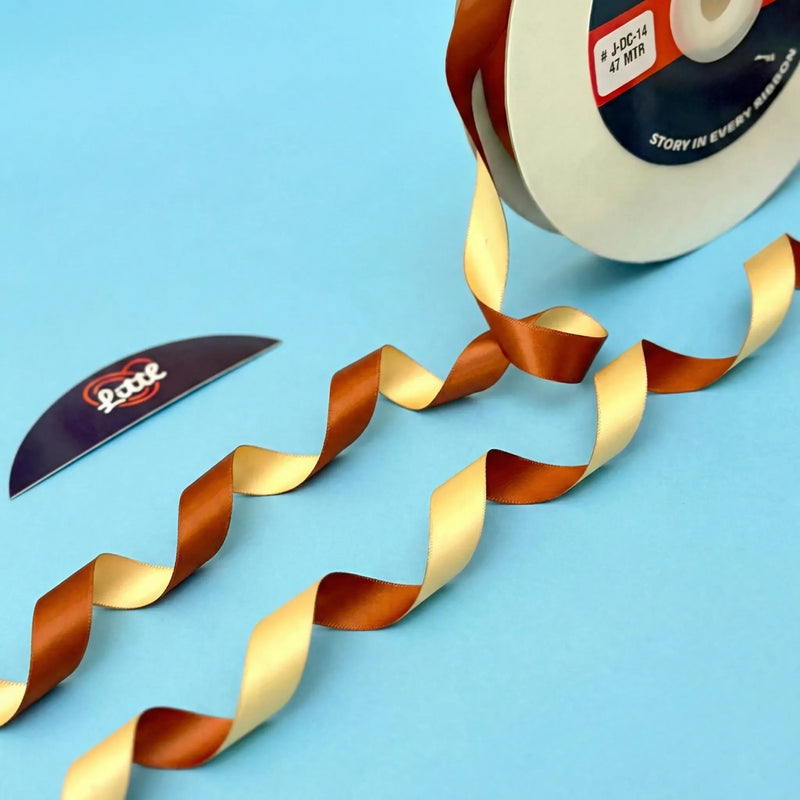 THE TERRACOTTA DREAM - Rust & Vanilla Cream Dual Tone Ribbon 12mm - 12mm reversible satin ribbon by Littl India