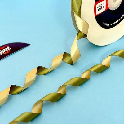 THE PISTACHIO CREAM - Pistachio Green & Beige Dual Tone Ribbon 12mm - 12mm reversible satin ribbon by Littl India