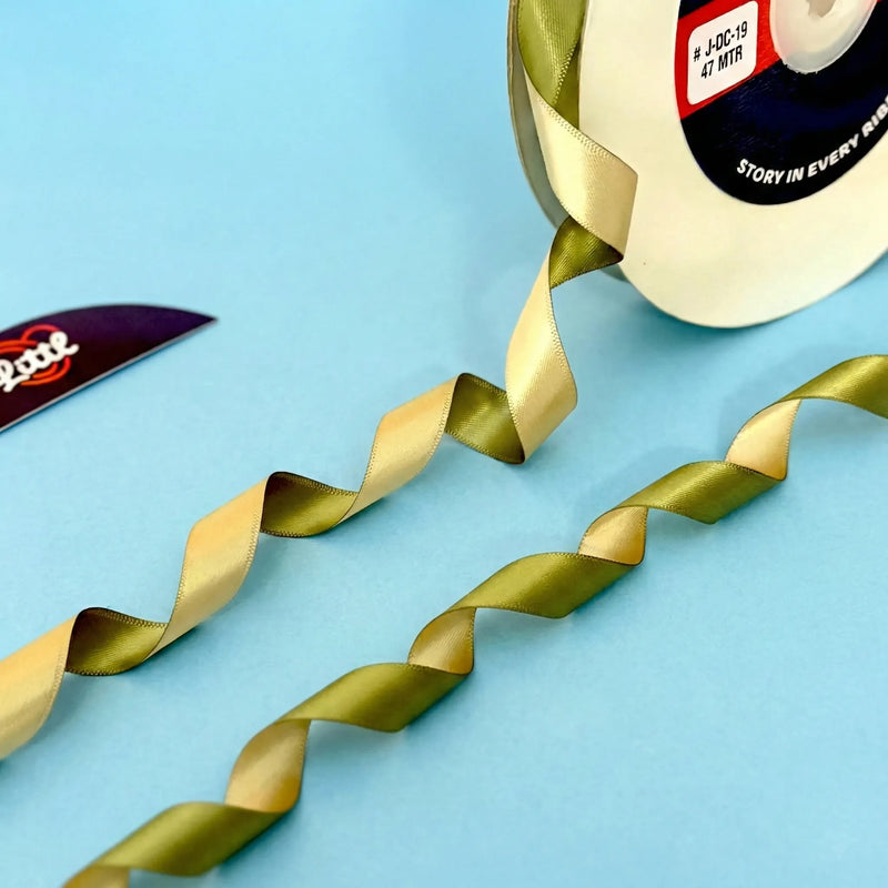 THE PISTACHIO CREAM - Pistachio Green & Beige Dual Tone Ribbon 12mm - 12mm reversible satin ribbon by Littl India