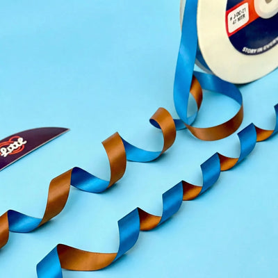 THE COCOA LAGOON - Brown & Aqua Dual Tone Ribbon 12mm - 12mm reversible satin ribbon by Littl India
