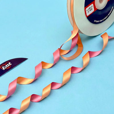 THE CORAL BLUSH - Pink & Peach Dual Tone Ribbon 12mm - 12mm reversible satin ribbon by Littl India