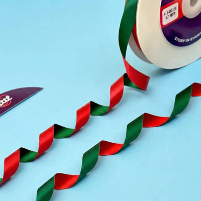 THE ROYAL ROSE - Red & Forest Green Dual Tone Ribbon 12mm - 12mm reversible satin ribbon by Littl India
