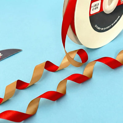 THE SCARLET VINTAGE - Red & Beige Dual Tone Ribbon 12mm - 12mm reversible satin ribbon by Littl India