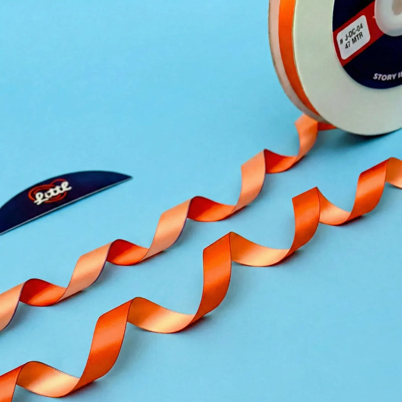 THE SUMMER PEACH - Orange & Peach Dual Tone Ribbon 12mm - 12mm reversible satin ribbon by Littl India
