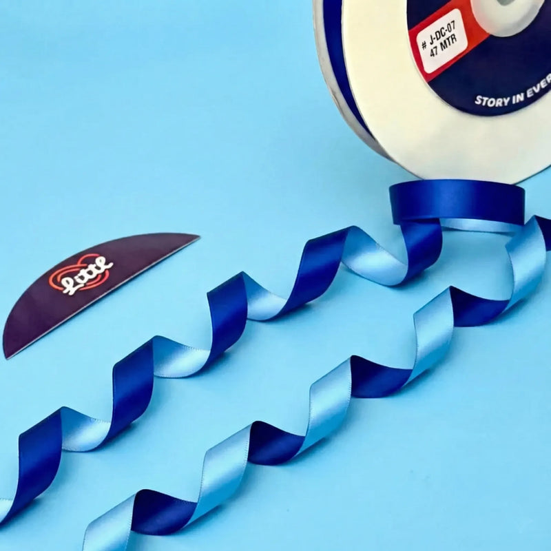 THE ROYAL TIDE - Royal Blue & Aqua Dual Tone Ribbon 12mm - 12mm reversible satin ribbon by Littl India