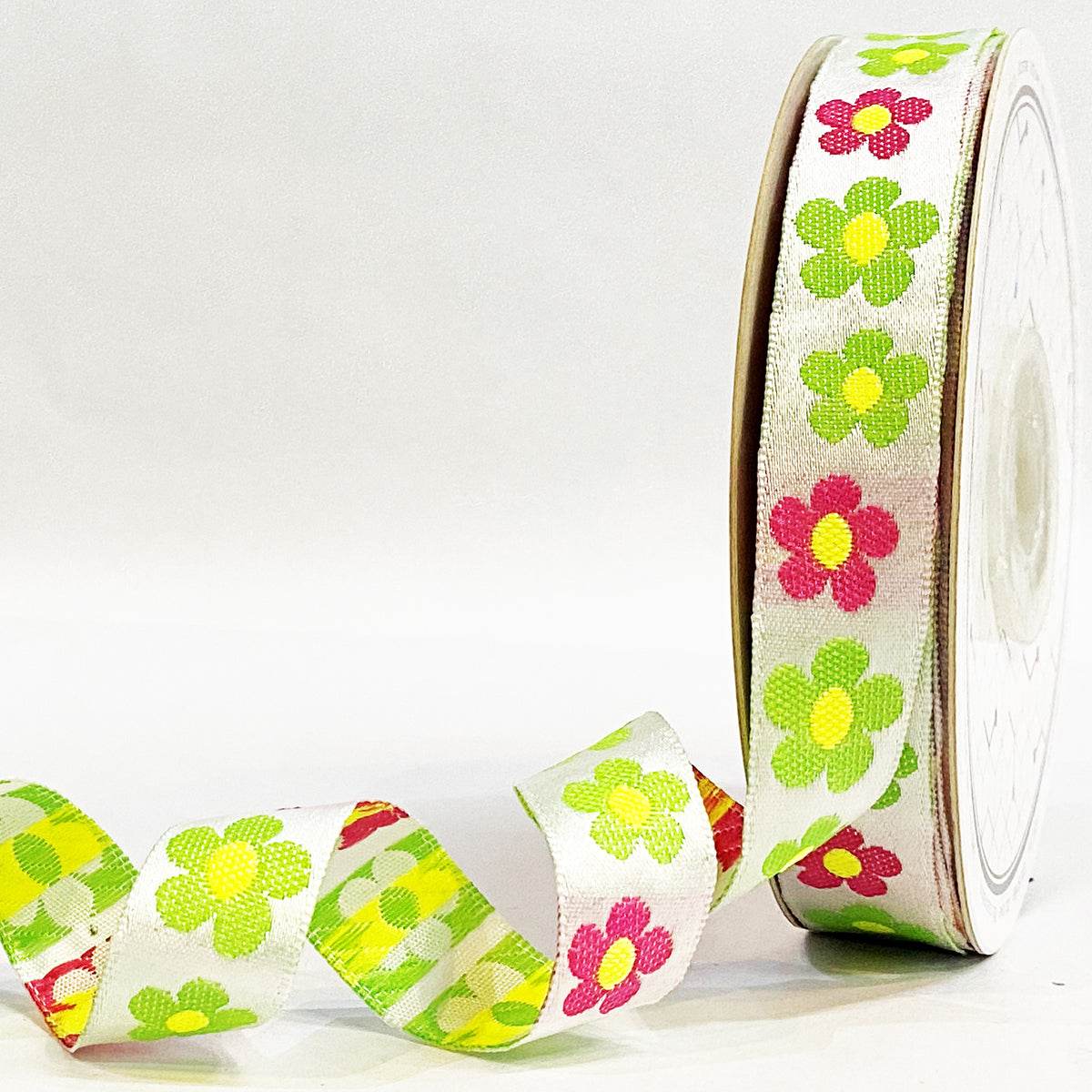 Tiny Flower White – Woven Jacquard Border, 25 mm