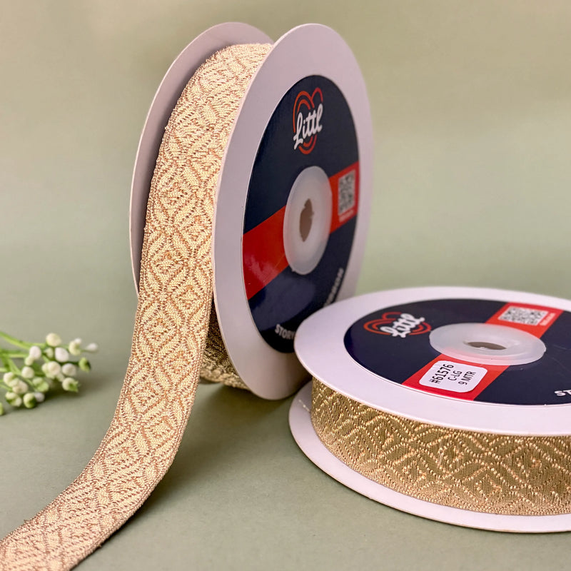 German Metallic Jacquard Ribbon – Premium Heavy Military-Style Braid | 1″ Wide | 18m Pack | 61574   Littl