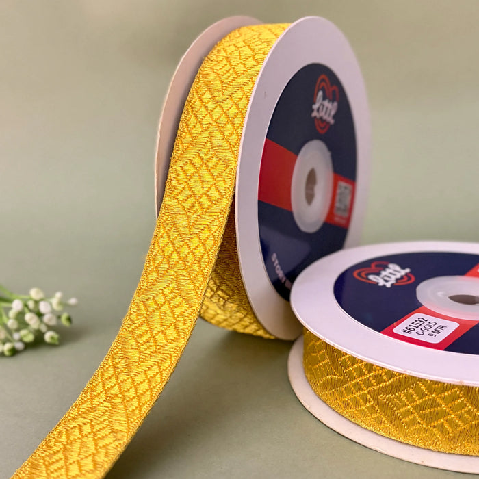 Diamond Grid Braid – Metallic Jacquard Braid, 25 mm