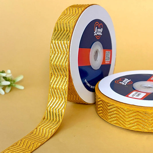ribbon-Yellow-Red Metallic Ribbon 1 Inch 18M Festive Diwali Christmas Wedding-Littl Ribbons
