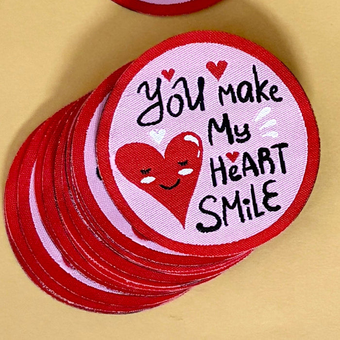 Heart Smile Patch – Woven Iron-on Patches, Pack of 10