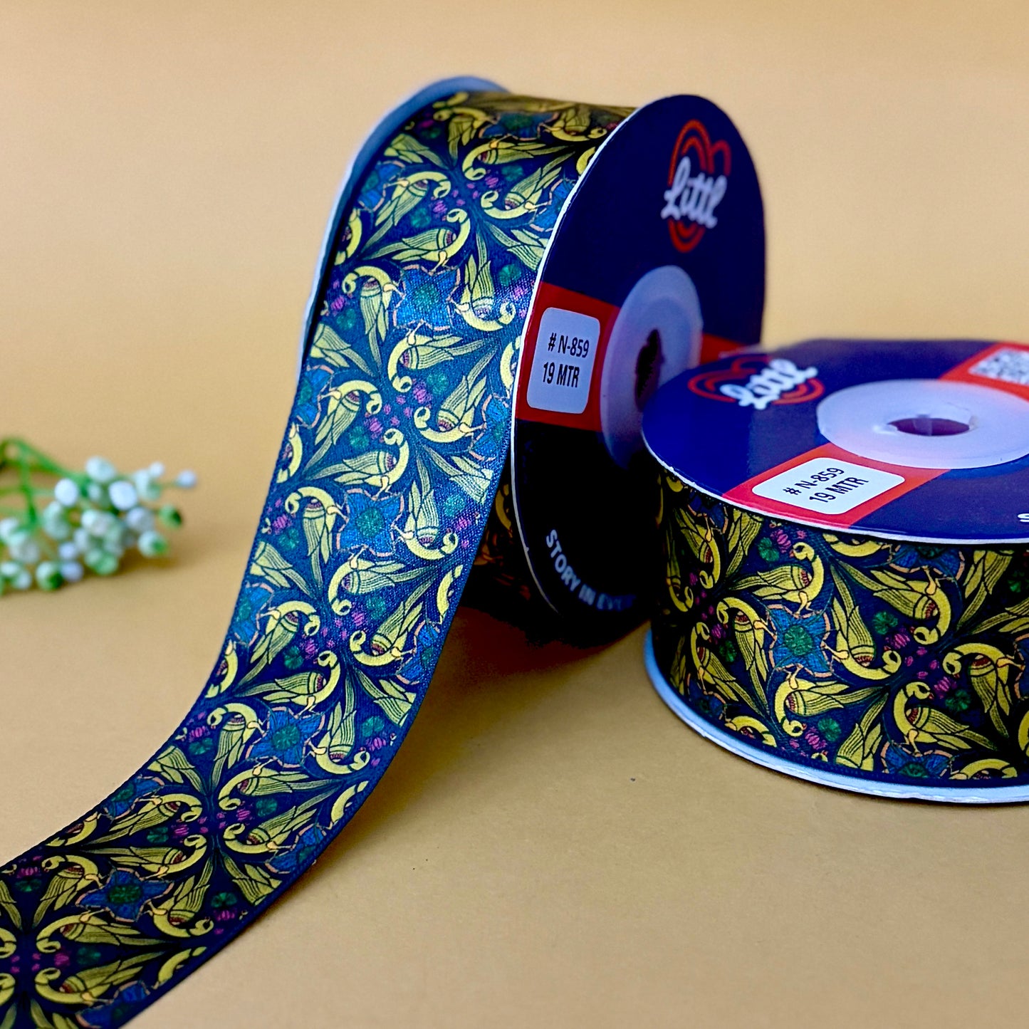 parrot printed satin ribbon- pichrang collection-n859
