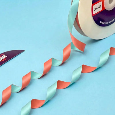 THE PASTEL DREAM - Mint Green & Coral Dual Tone Ribbon 12mm - 12mm reversible satin ribbon by Littl India