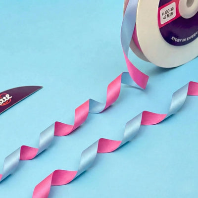 THE COTTON CANDY - Rose Pink & Powder Blue Dual Tone Ribbon 12mm - 12mm reversible satin ribbon by Littl India