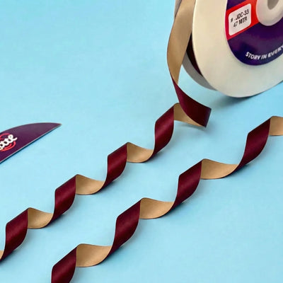 THE RAJWADI SILK - Dark Maroon & Beige Dual Tone Ribbon 12mm - 12mm reversible satin ribbon by Littl India