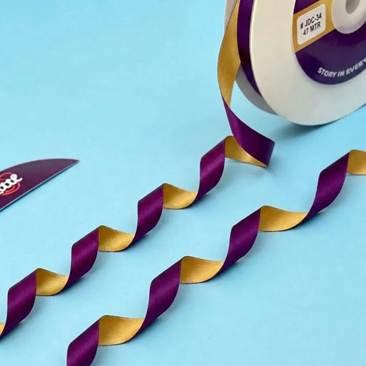 12mm-THE MYSORE SILK - Purple & Mustard Gold Dual Tone Ribbon   Littl