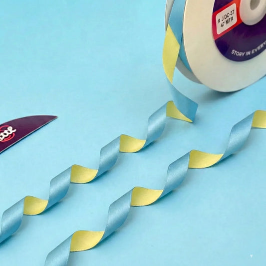 12mm-THE SUMMER SKY - Pale Lemon & Sky Blue Dual Tone Ribbon   Littl