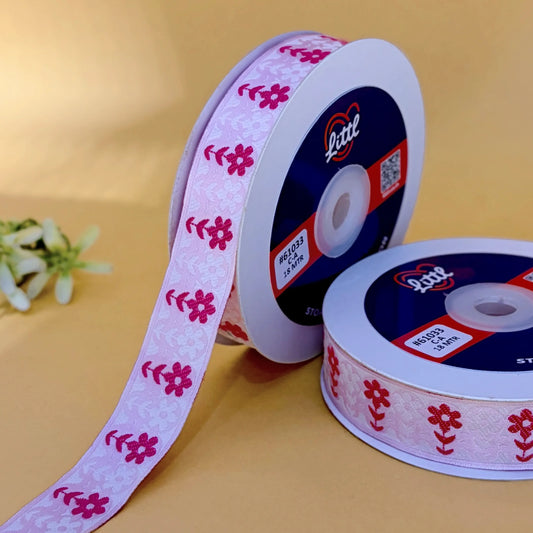 Ribbon-Saree Lace Border 1 Inch 18m White Floral Satin Weave 61033-Littl