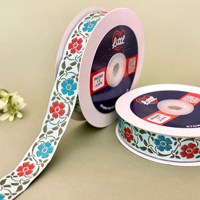 Gulabi Bagh Woven Gift Ribbon 25mm - Blue by Littl India