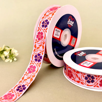 Gulabi Bagh Woven Gift Ribbon 25mm - Red by Littl India